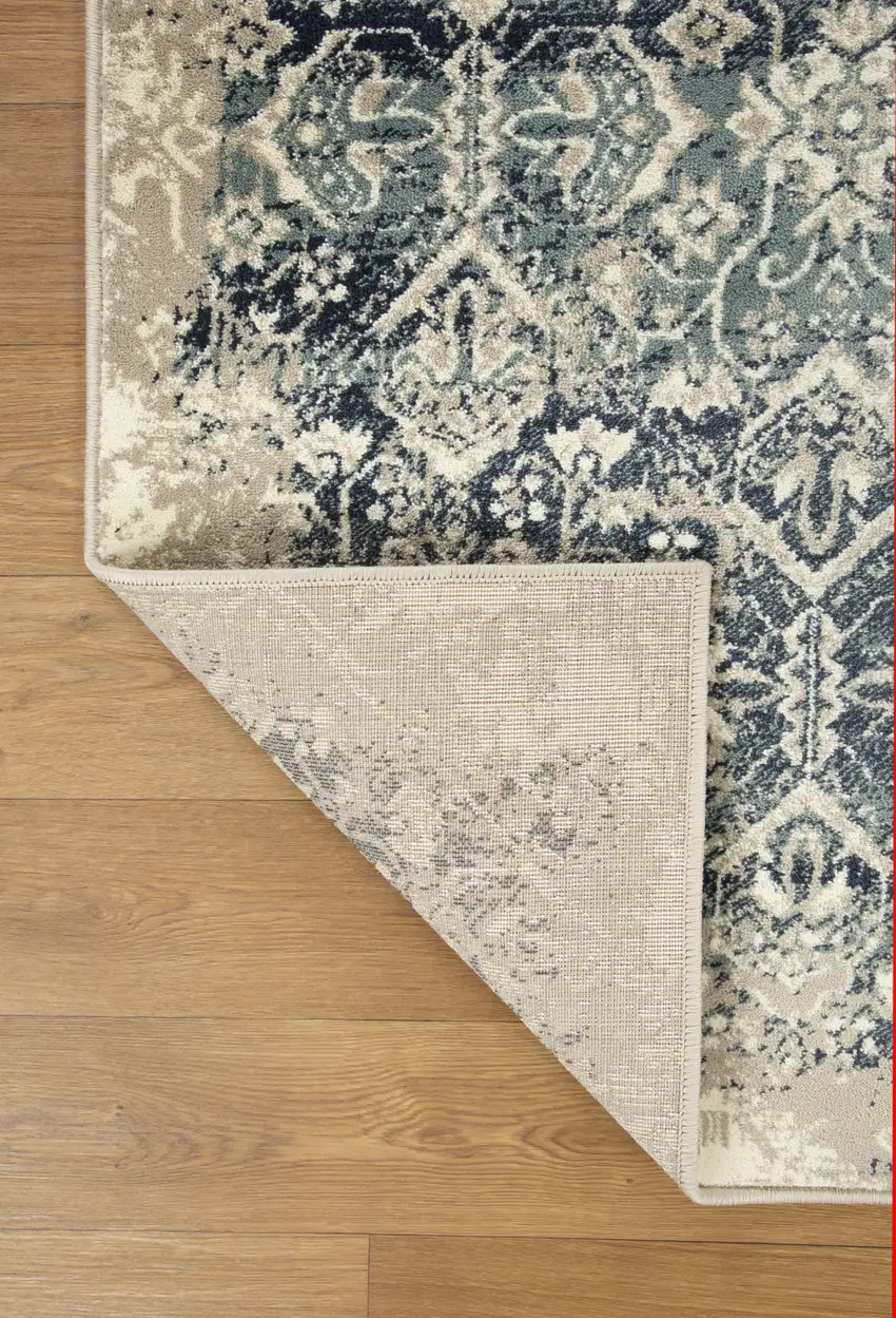 Beige Blue Distressed Diamonds Area Rug Photo 6