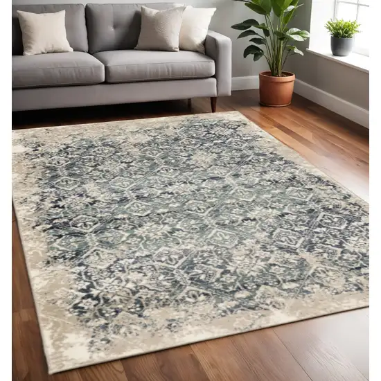 Ivory and Blue Oriental Area Rug Photo 1