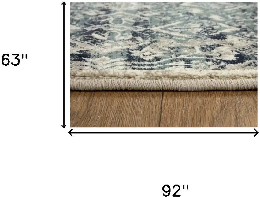 Ivory and Blue Oriental Area Rug Photo 9
