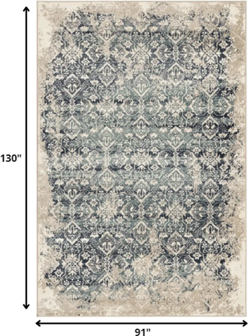 Beige Blue Distressed Diamonds Area Rug Photo 3