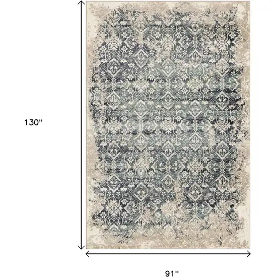Ivory and Blue Oriental Area Rug Photo 3