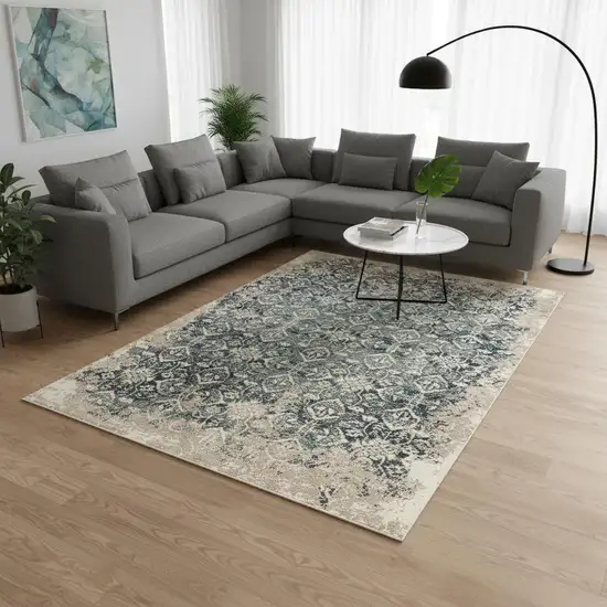 Ivory and Blue Oriental Area Rug Photo 1