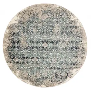 Photo of Beige Blue Distressed Diamonds Area Rug