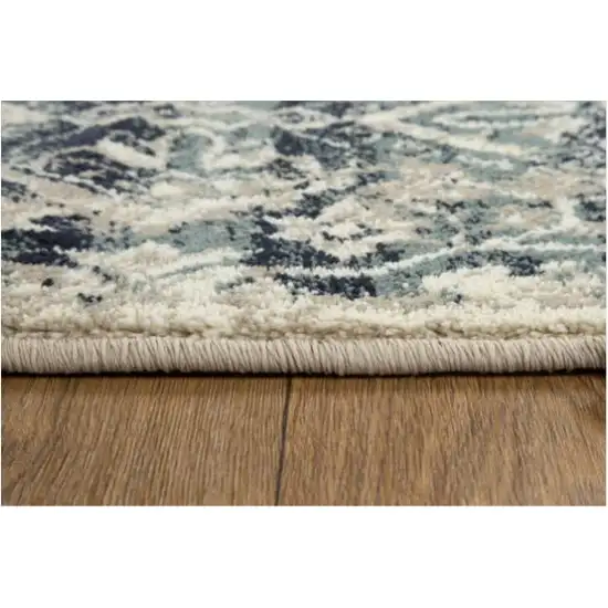 8' Ivory and Blue Round Oriental Area Rug Photo 6
