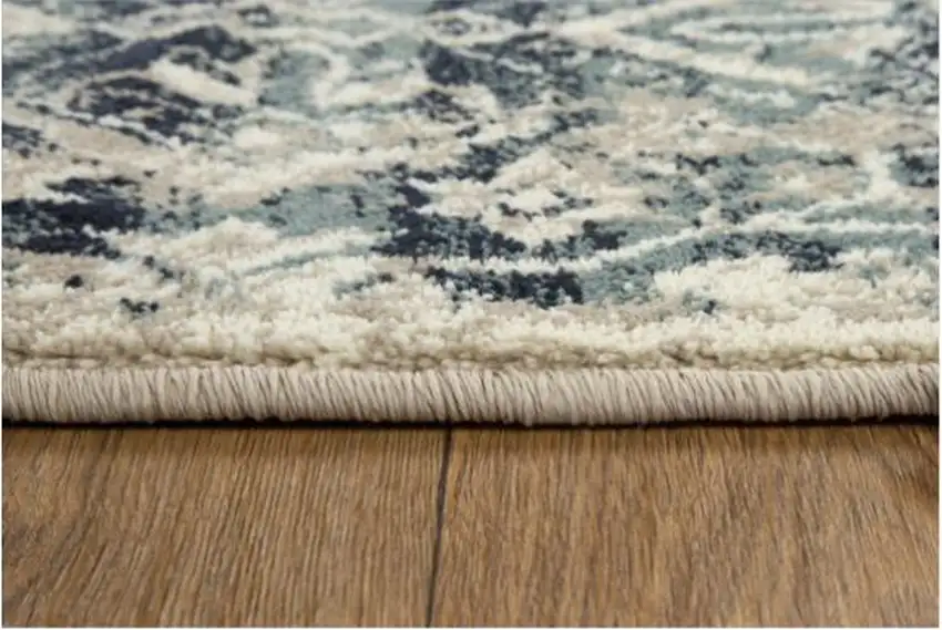 8' Ivory and Blue Round Oriental Area Rug Photo 6