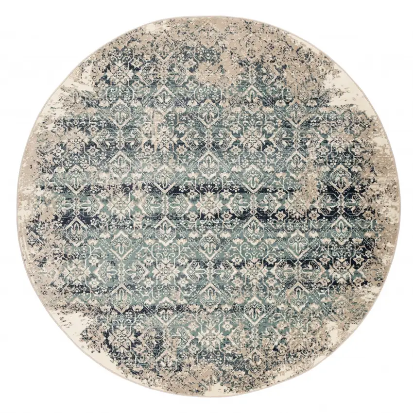 Beige Blue Distressed Diamonds Area Rug Photo 4