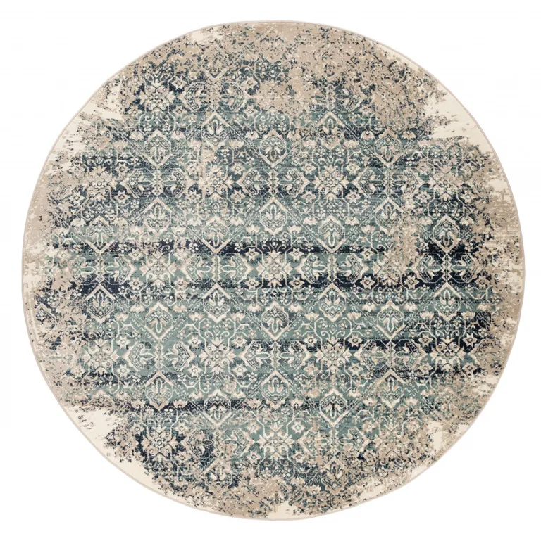 Beige Blue Distressed Diamonds Area Rug Photo 4