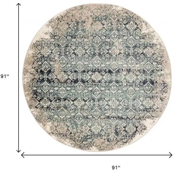8' Ivory and Blue Round Oriental Area Rug Photo 5