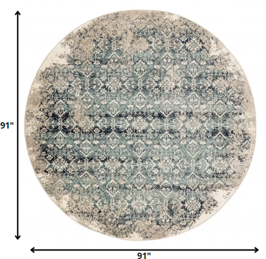 Beige Blue Distressed Diamonds Area Rug Photo 2