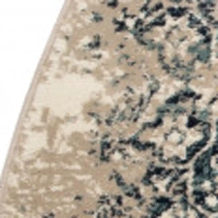8' Ivory and Blue Round Oriental Area Rug Photo 4