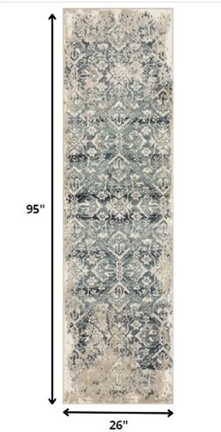 8' Ivory And Blue Oriental Runner Rug Photo 8