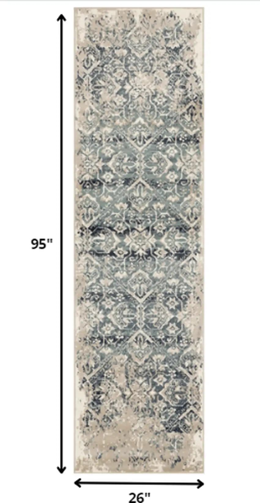 Beige Blue Distressed Diamonds Runner Rug Photo 4