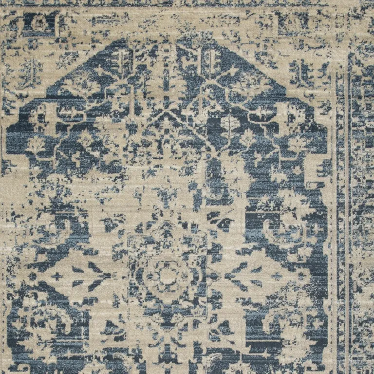 Beige Blue Distressed Medallion Area Rug Photo 2