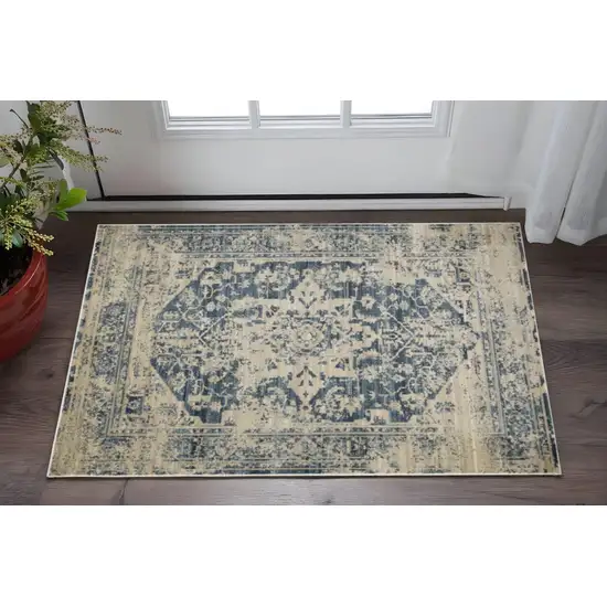 Ivory And Blue Oriental Area Rug Photo 1