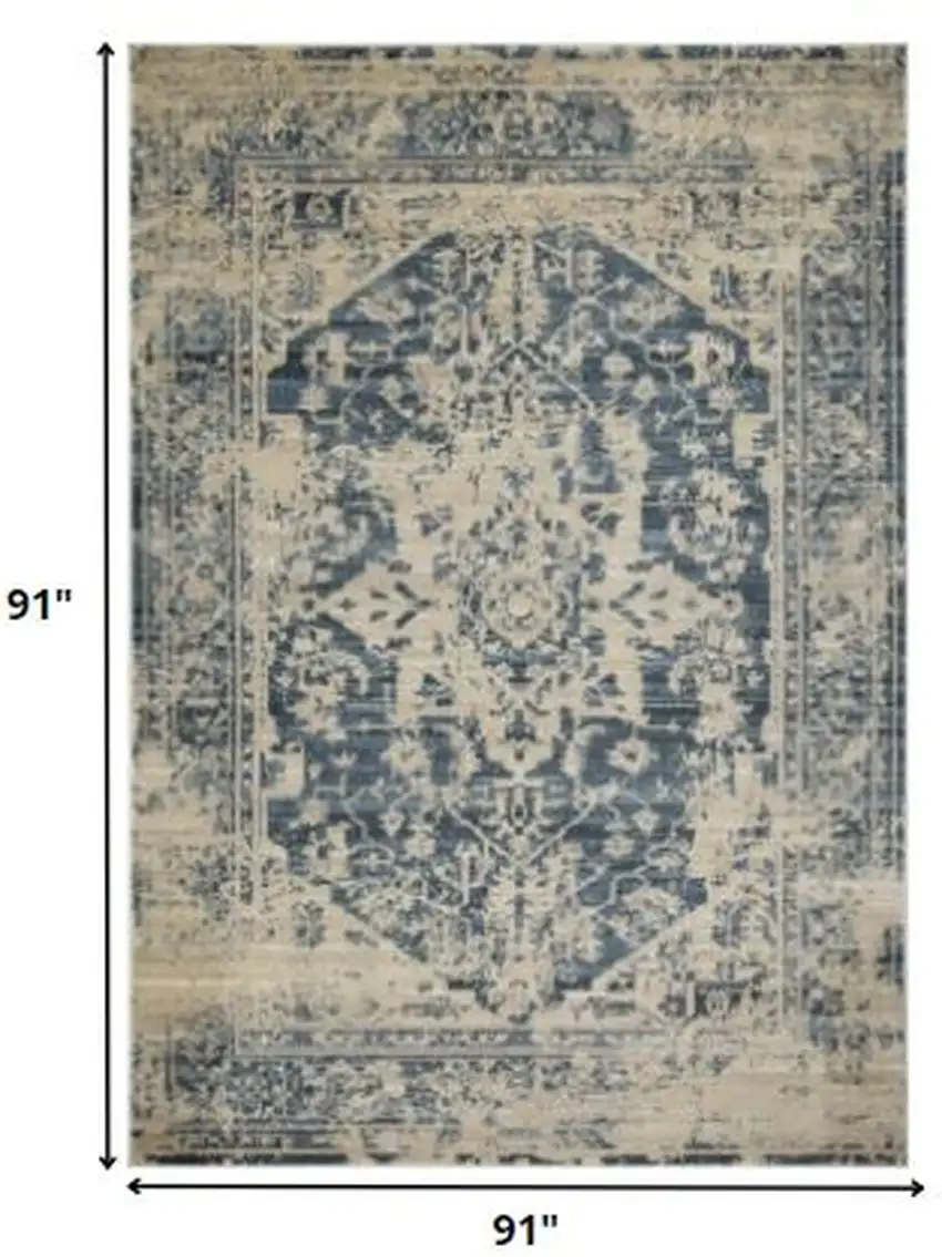 Beige Blue Distressed Medallion Area Rug Photo 5