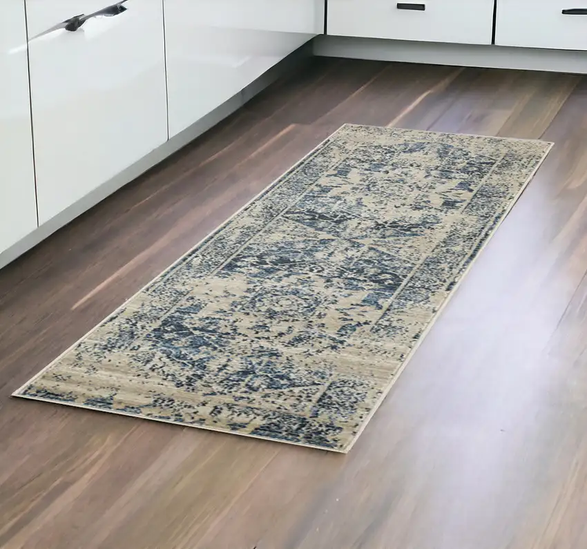 8' Ivory Oriental Dhurrie Runner Rug Photo 1