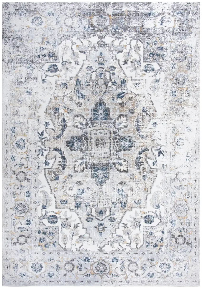 Beige Blue Gray And Rust Medallion Area Rug Photo 3