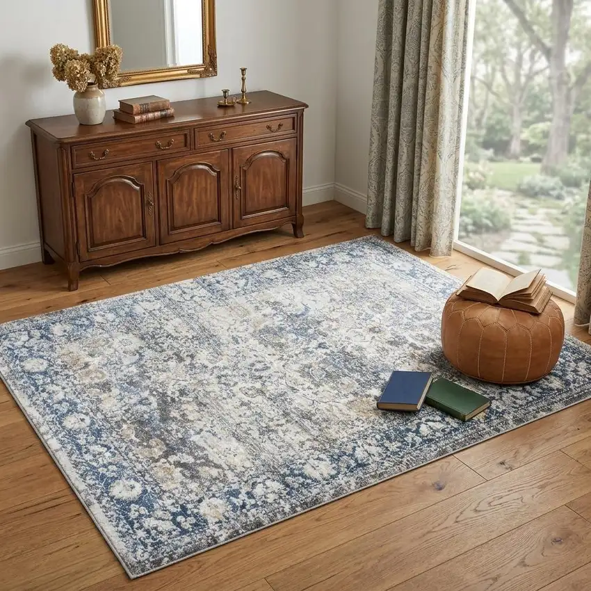 Beige Blue Gray And Rust Oriental Area Rug Photo 1