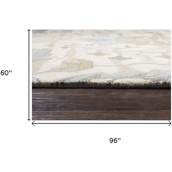 Beige Blue Gray Cream And Light Brown Wool Floral Hand Tufted Area Rug Photo 5