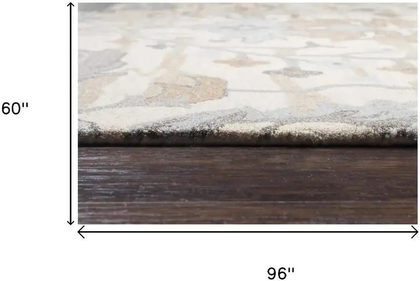 Beige Blue Gray Cream And Light Brown Wool Floral Hand Tufted Area Rug Photo 5