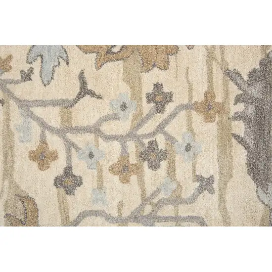 Beige Blue Gray Cream And Light Brown Wool Floral Hand Tufted Area Rug Photo 4