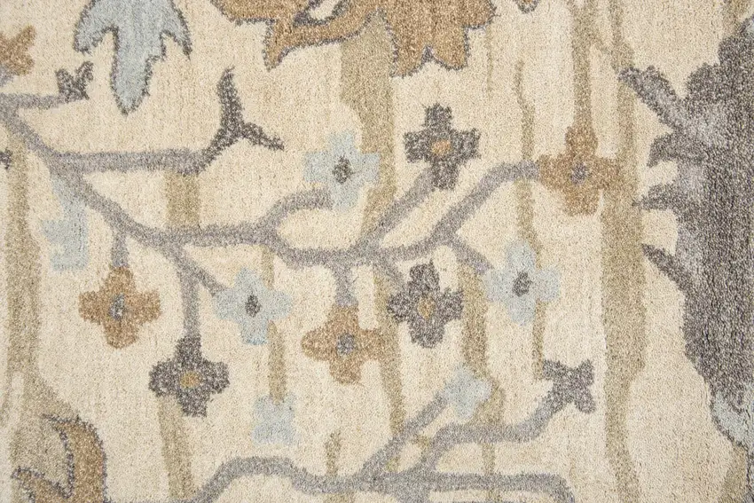 Beige Blue Gray Cream And Light Brown Wool Floral Hand Tufted Area Rug Photo 4