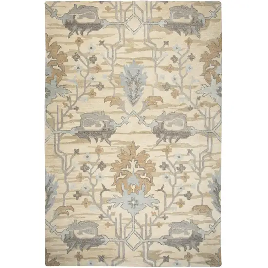 Beige Blue Gray Cream And Light Brown Wool Floral Hand Tufted Area Rug Photo 2