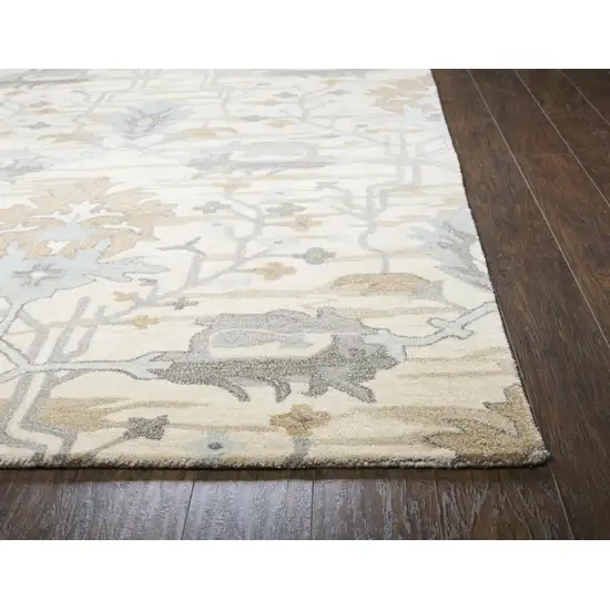 Beige Blue Gray Cream And Light Brown Wool Floral Hand Tufted Area Rug Photo 3
