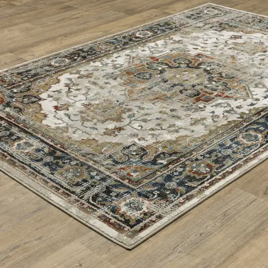 Beige Blue Green Rust And Grey Oriental Power Loom Stain Resistant Area Rug Photo 7