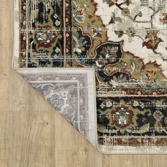 Beige Blue Green Rust And Grey Oriental Power Loom Stain Resistant Area Rug Photo 8