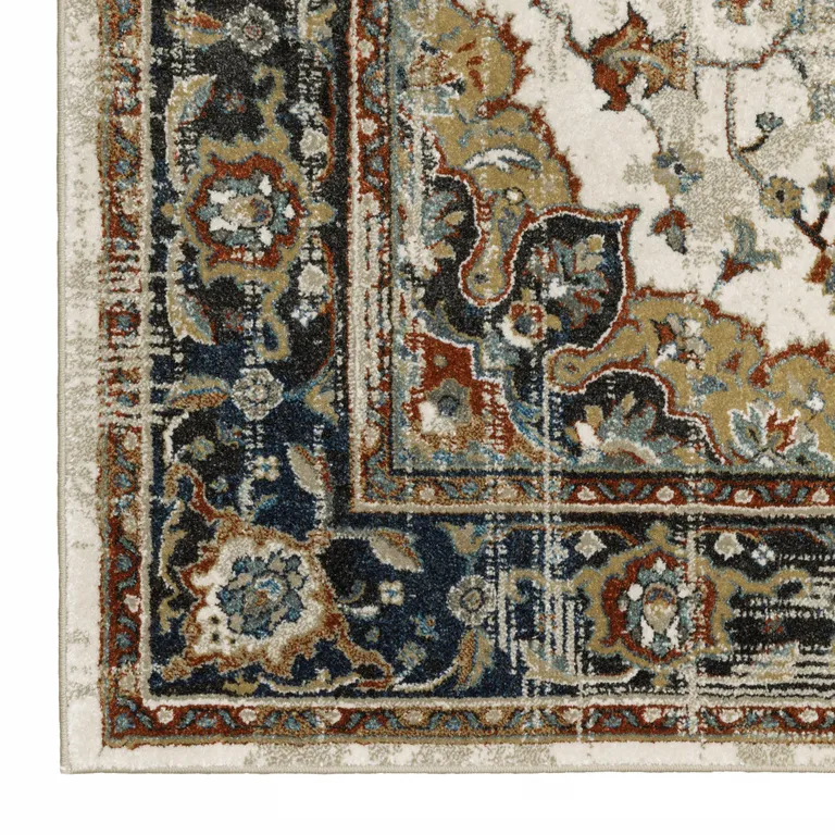 Beige Blue Green Rust And Grey Oriental Power Loom Stain Resistant Area Rug Photo 3
