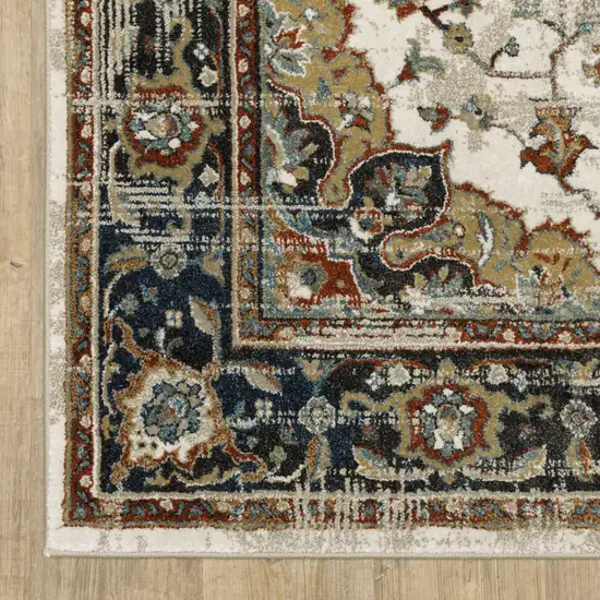 Beige Blue Green Rust And Grey Oriental Power Loom Stain Resistant Area Rug Photo 1