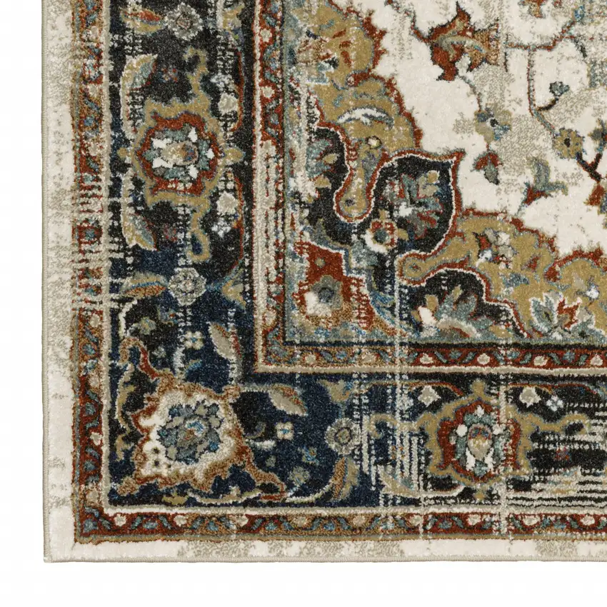 Beige Blue Green Rust And Grey Oriental Power Loom Stain Resistant Area Rug Photo 3