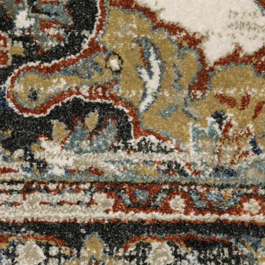 Beige And Blue Oriental Distressed Area Rug Photo 9