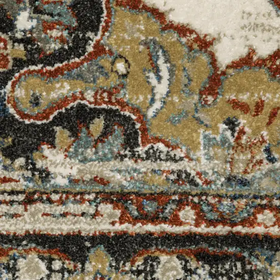 Beige And Blue Oriental Distressed Area Rug Photo 9
