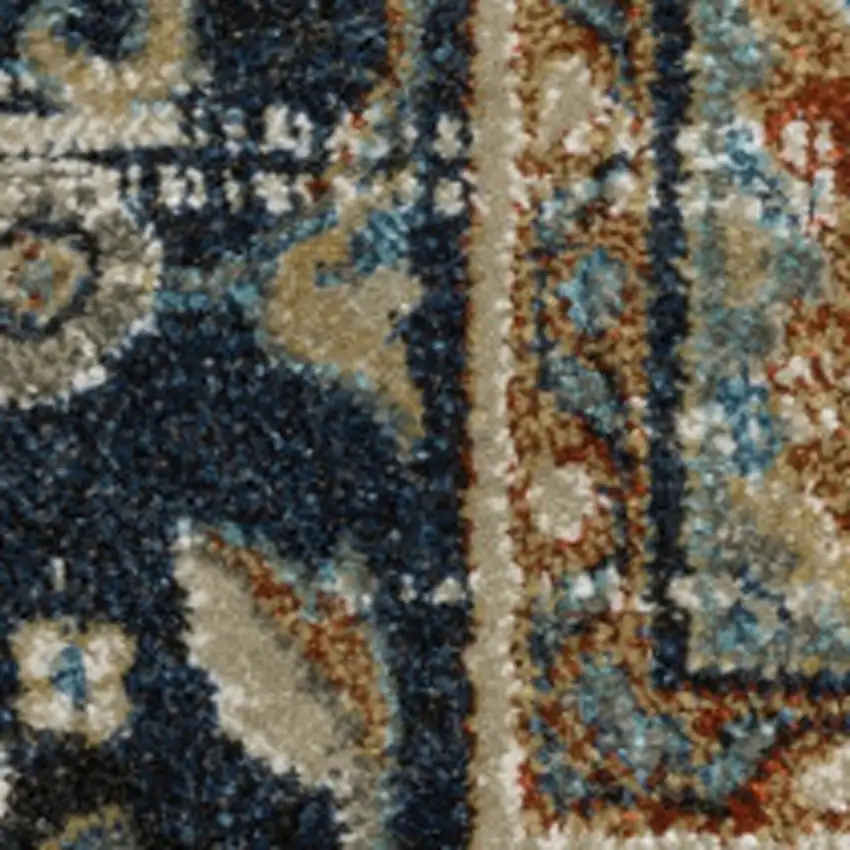 6' X 9' Beige Blue Green Rust And Grey Oriental Power Loom Stain Resistant Area Rug Photo 6
