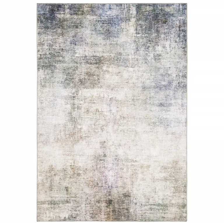 Beige Blue Grey Green Brown And Purple Abstract Power Loom Stain Resistant Area Rug Photo 1