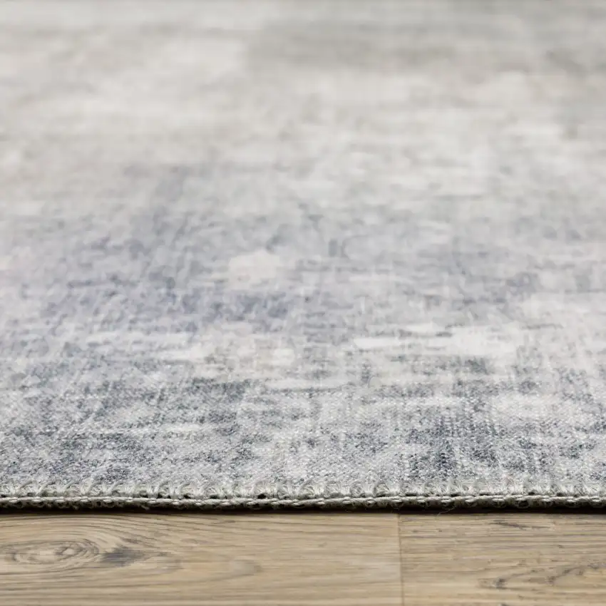 8' Blue And Beige Abstract Distressed Runner Rug Photo 9