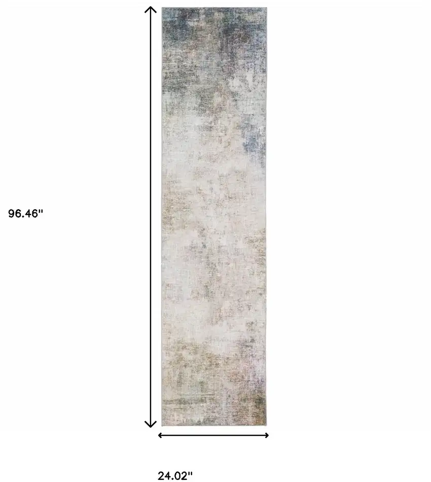 Beige Blue Grey Green Brown And Purple Abstract Power Loom Stain Resistant Runner Rug Photo 10