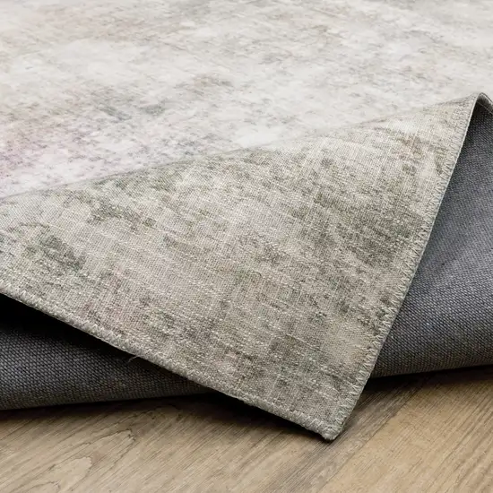 8' Blue And Beige Abstract Distressed Runner Rug Photo 8