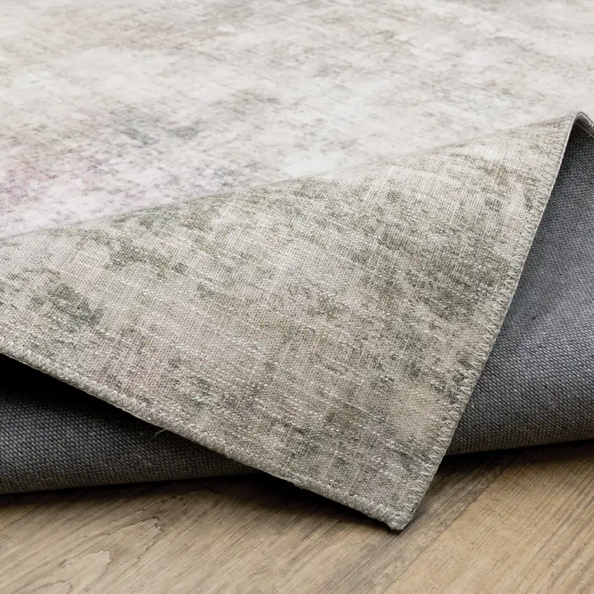 8' Blue And Beige Abstract Distressed Runner Rug Photo 8