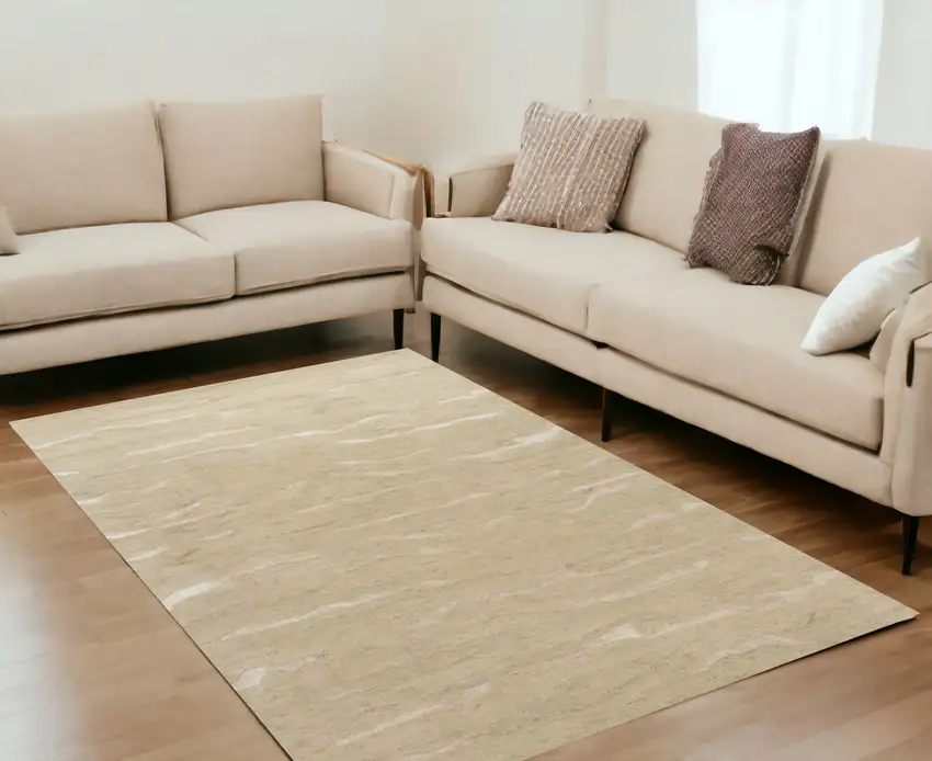 5'X7' Beige Blue Hand Tufted Abstract Indoor Area Rug Photo 1