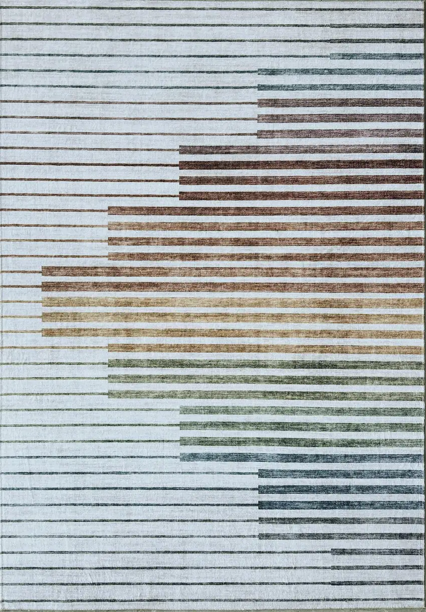 Beige Blue and Brown Striped Area Rug Photo 2