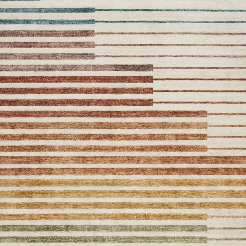 Beige Blue and Brown Striped Area Rug Photo 2