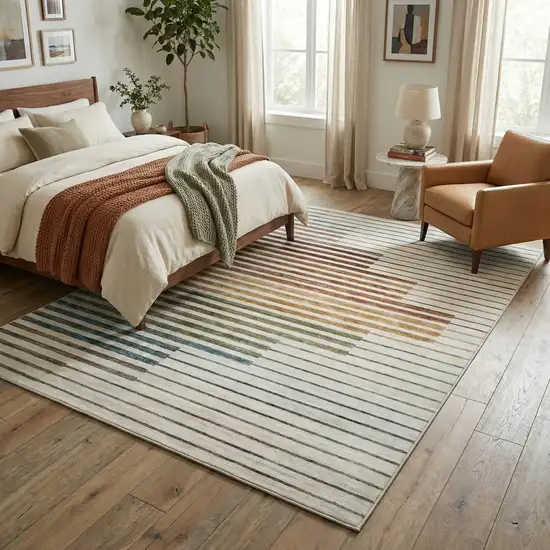 Beige Blue and Brown Striped Area Rug Photo 8