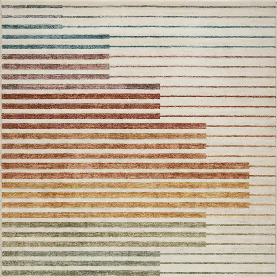Beige Blue and Brown Striped Area Rug Photo 3
