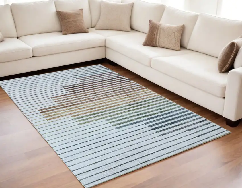 Beige Blue and Brown Striped Area Rug Photo 6