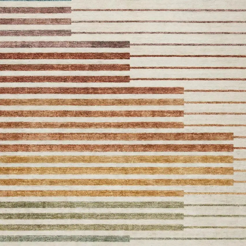 Beige Blue and Brown Striped Area Rug Photo 2