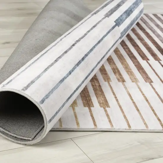 Beige Blue and Brown Striped Area Rug Photo 9