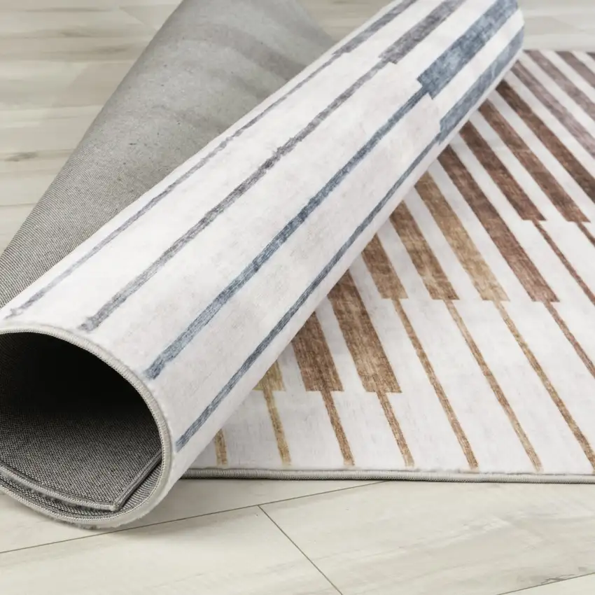 Beige Blue and Brown Striped Area Rug Photo 9